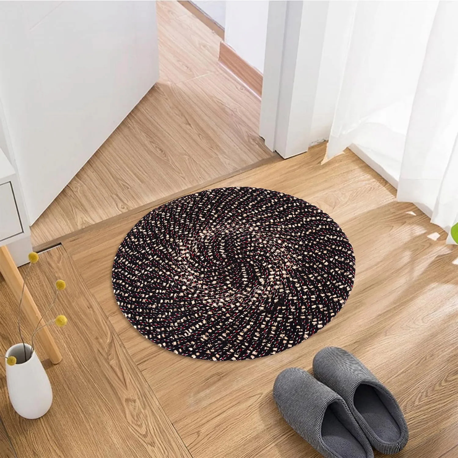 Kuber Industries Door Mat | Round Shape Feather Door Mat | Cotton Reversible Mat | Door Mat for Kitchen | Door Mat for Home | 16 Inch | Small | Pack of 2 | Multi