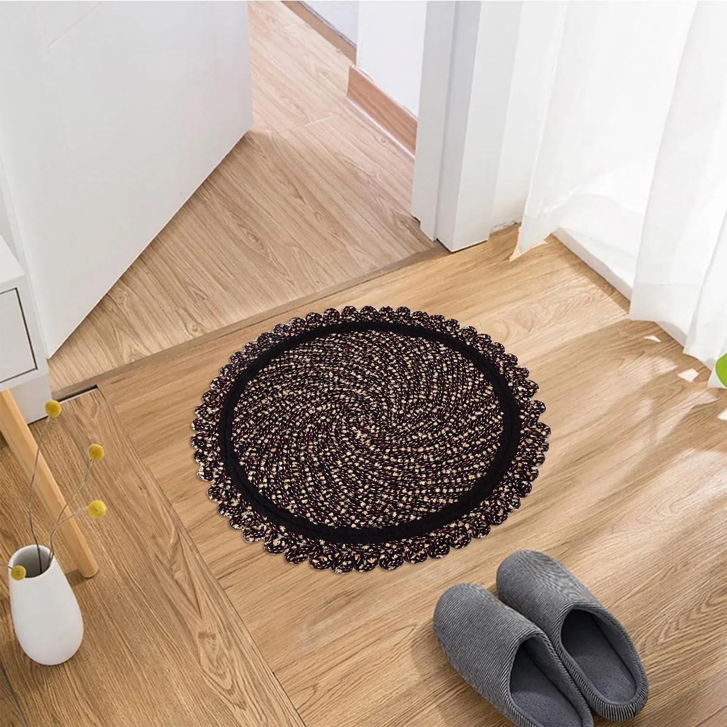 Kuber Industries Door Mat | Round Shape Feather Door Mat | Cotton Reversible Mat | Door Mat for Kitchen | Door Mat for Home | 20 Inch | Large | Pack of 2 | Brown