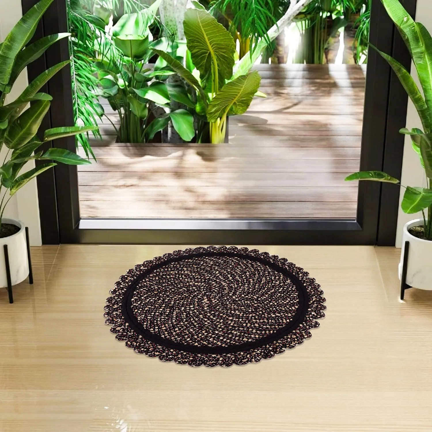 Kuber Industries Door Mat | Round Shape Feather Door Mat | Cotton Reversible Mat | Door Mat for Kitchen | Door Mat for Home | 20 Inch | Large | Pack of 2 | Brown