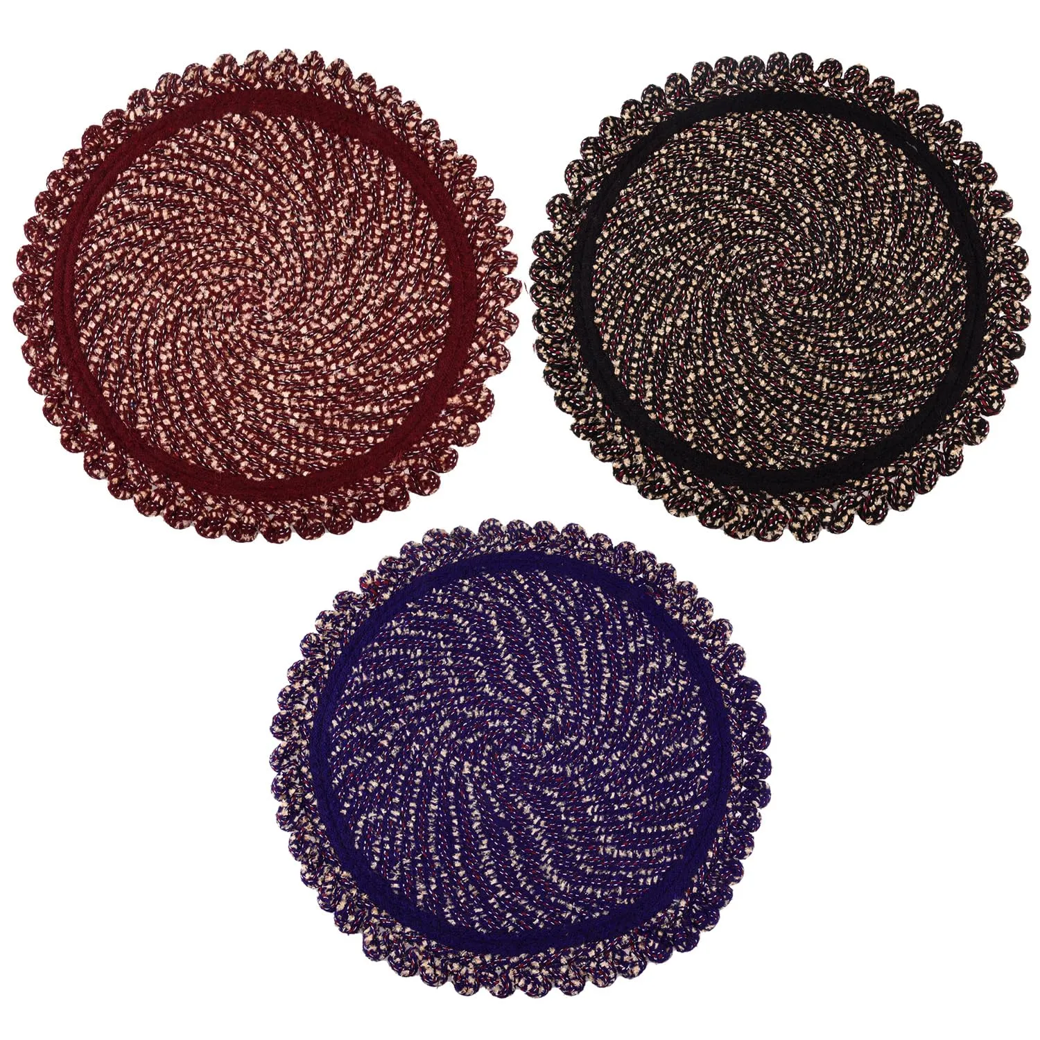 Kuber Industries Door Mat | Round Shape Feather Door Mat | Cotton Reversible Mat | Door Mat for Kitchen | Door Mat for Home | 20 Inch | Large | Pack of 3 | Multi