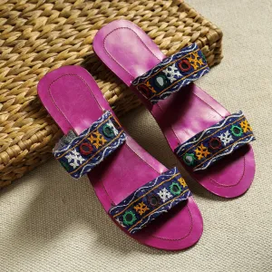 Kutch Embroidery Handstitched Leather Flat Slippers