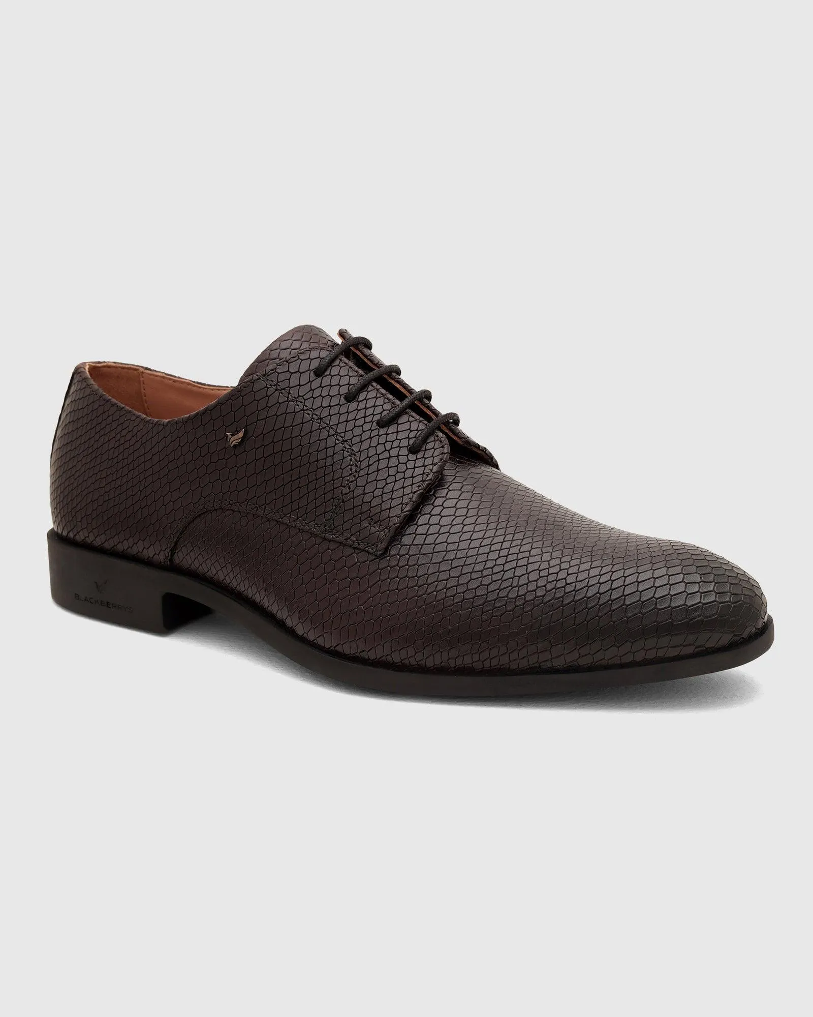 Leather Dark Brown Textured Derby Shoes - Razor