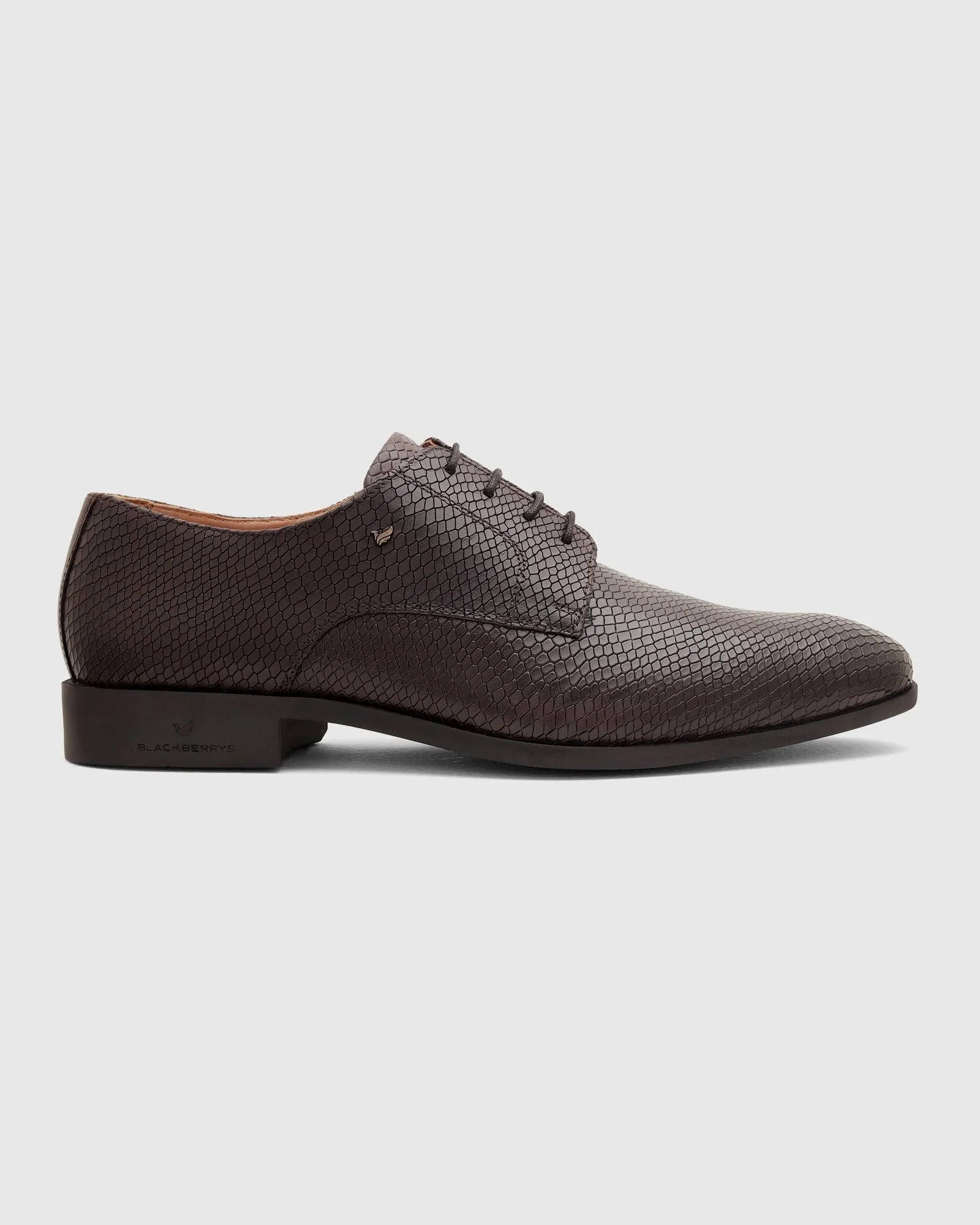 Leather Dark Brown Textured Derby Shoes - Razor