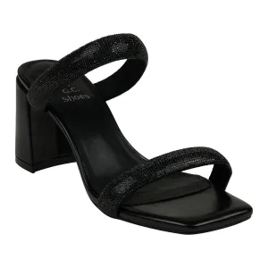 Luella Black Embellished Double Band Heeled Sandals