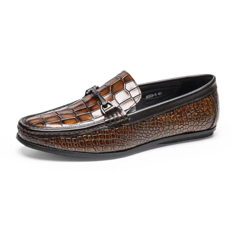 LuxeCroco Modish Metal Toe Slip On Loafers