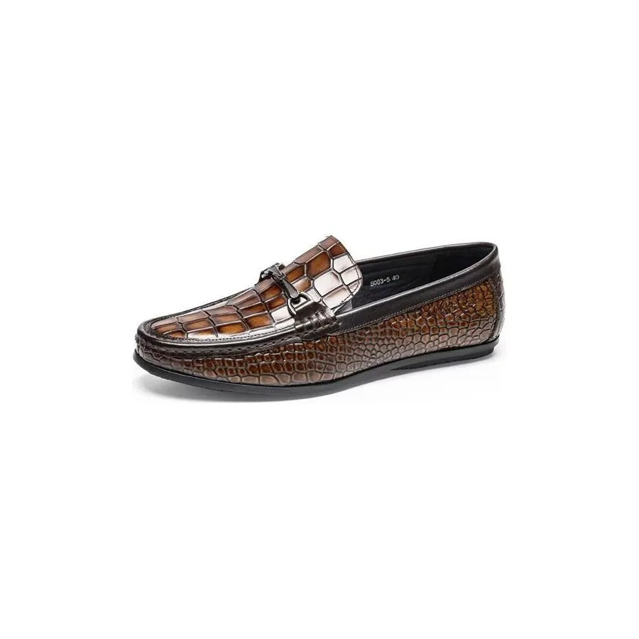 LuxeCroco Modish Metal Toe Slip On Loafers