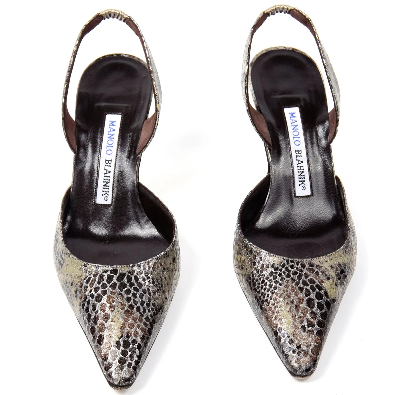 Manolo Blahnik Slingback Shoes Pointed Toe Snakeskin Heels