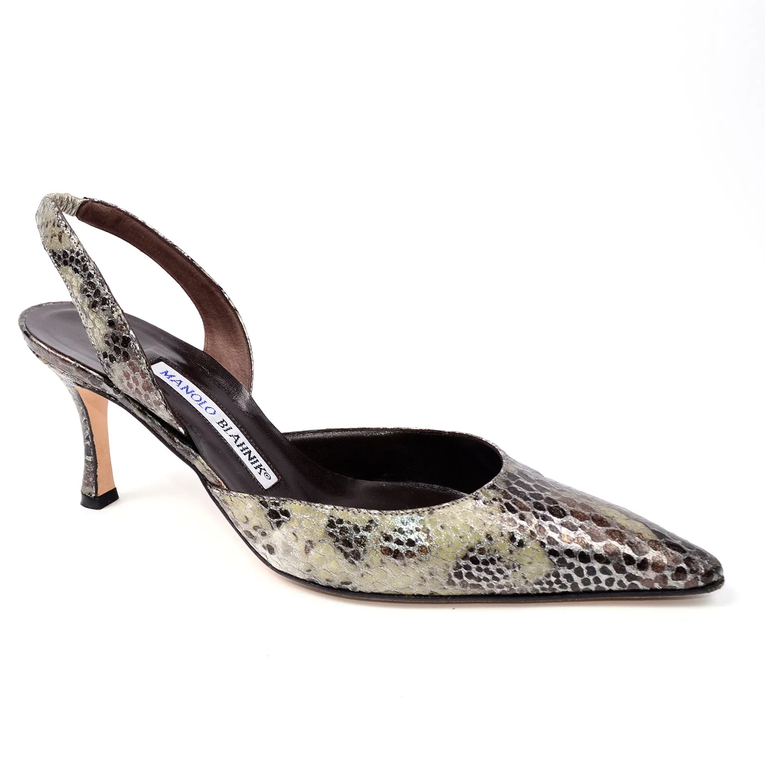 Manolo Blahnik Slingback Shoes Pointed Toe Snakeskin Heels