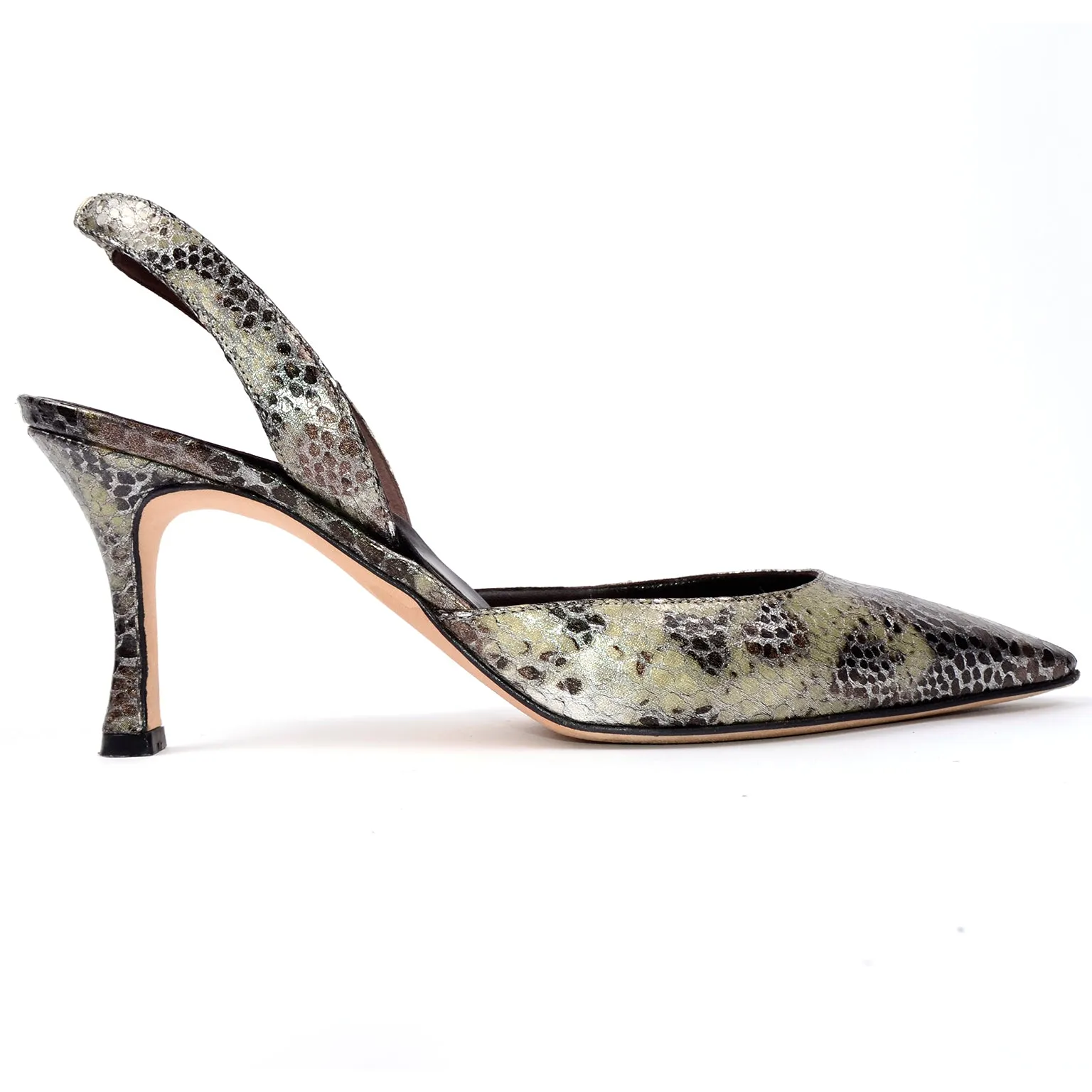 Manolo Blahnik Slingback Shoes Pointed Toe Snakeskin Heels