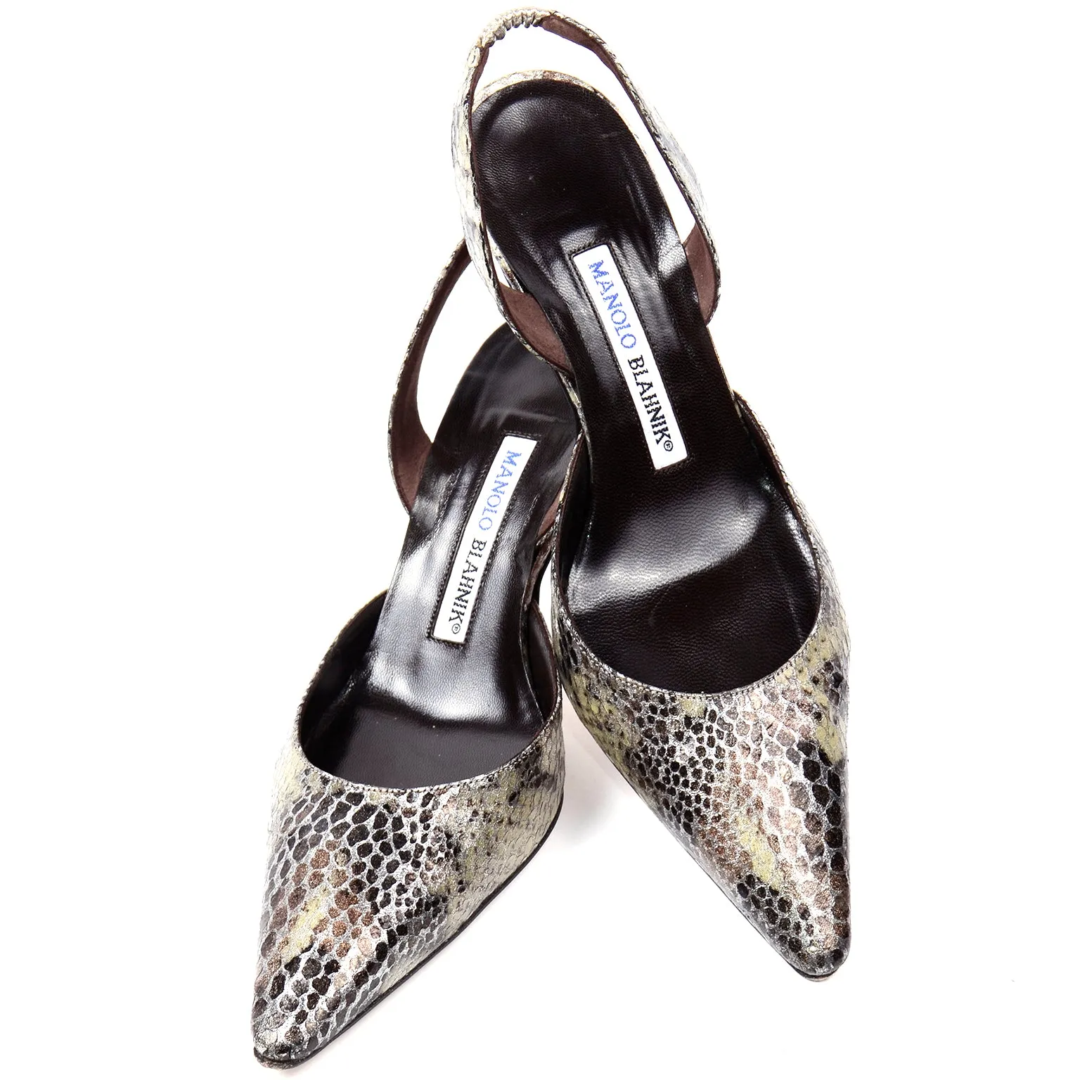 Manolo Blahnik Slingback Shoes Pointed Toe Snakeskin Heels