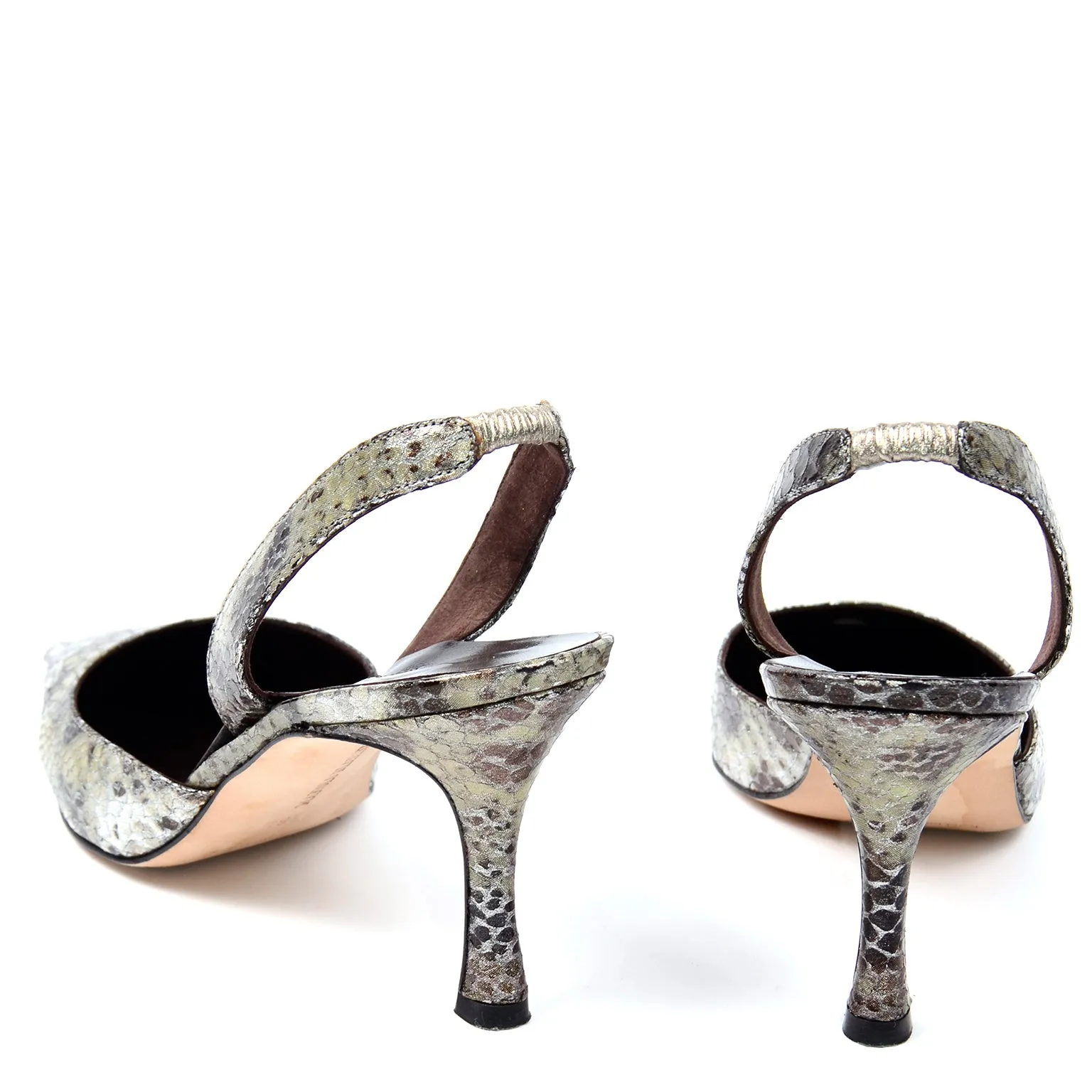 Manolo Blahnik Slingback Shoes Pointed Toe Snakeskin Heels