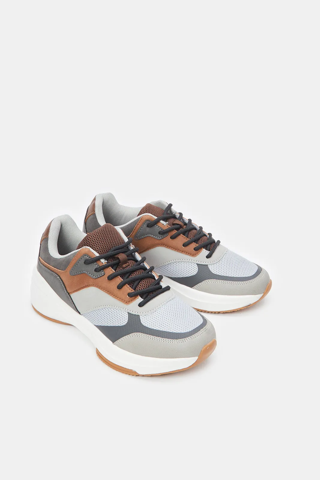 Men Grey Material Block Sneaker