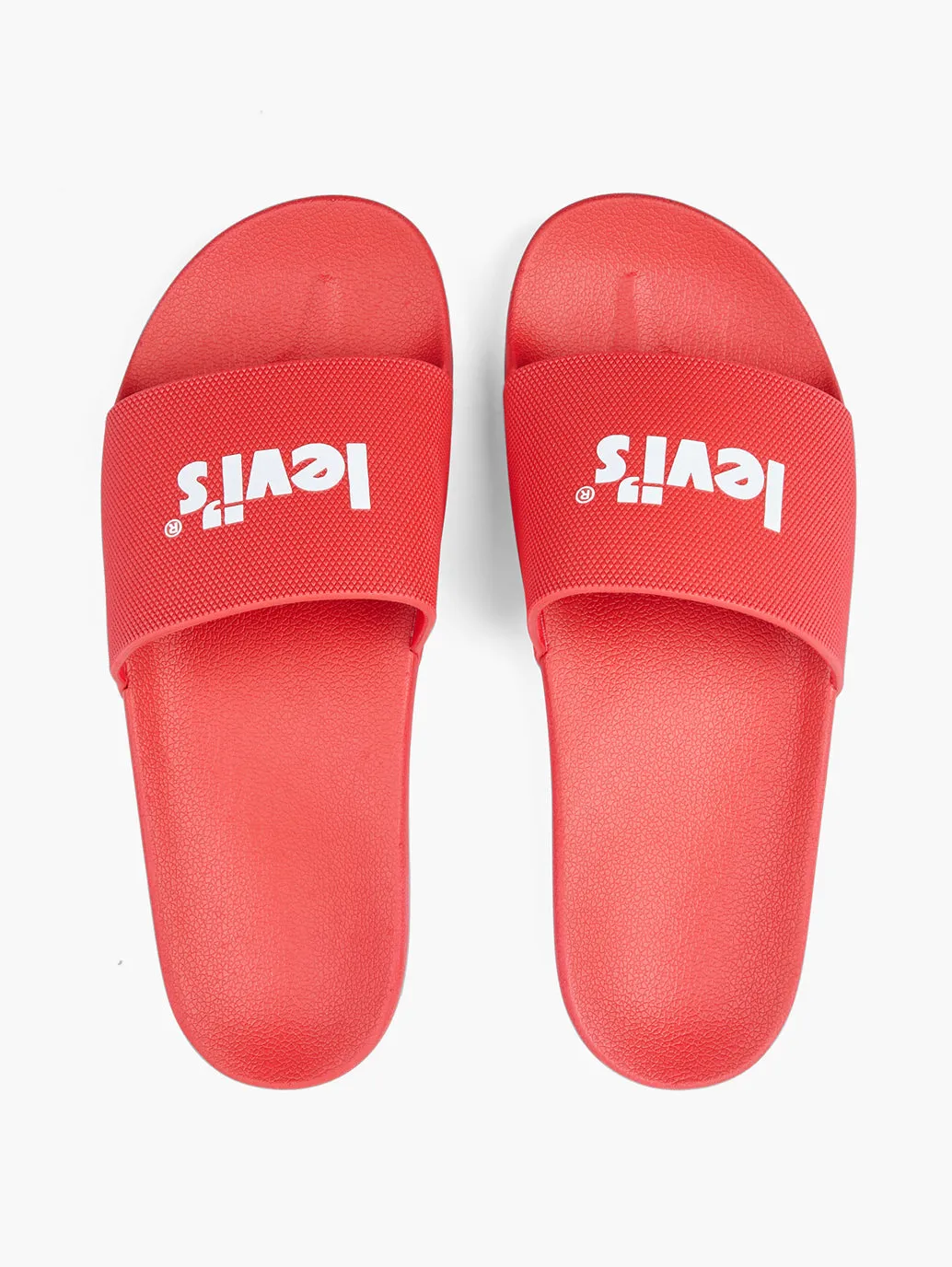 Men's Red Logo Printed Slides