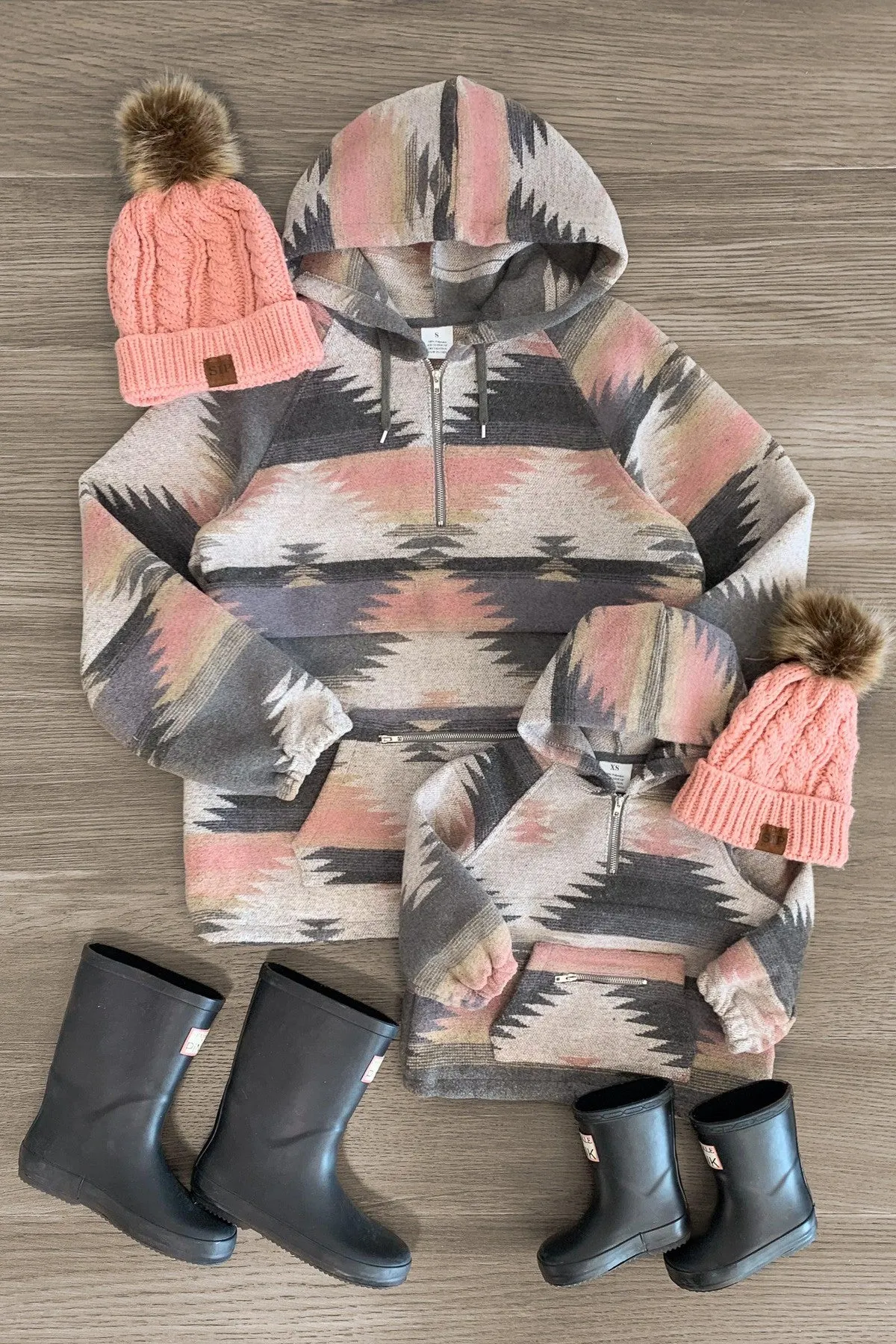 Mom & Me - Gray & Pink Southwestern Hoodie