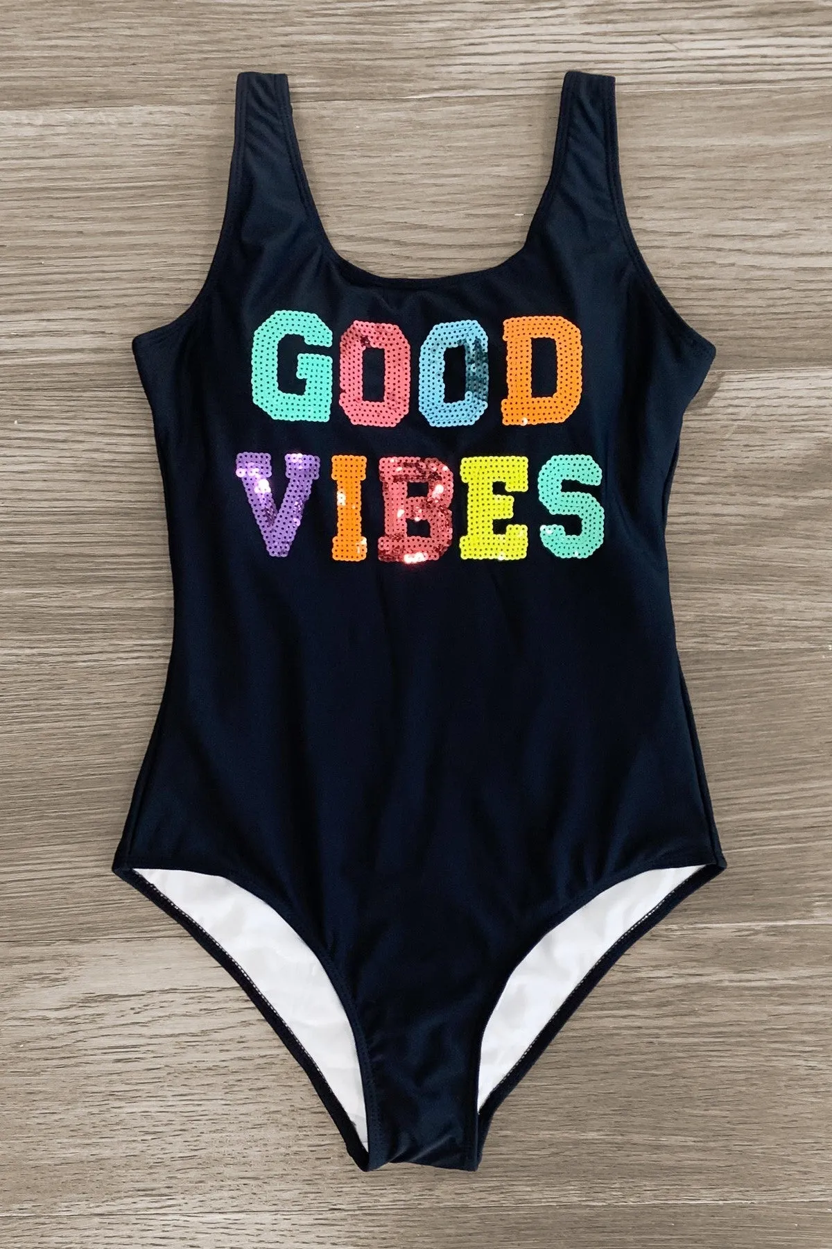 Mom & Me - "Good Vibes" Black Sequin Swimsuit