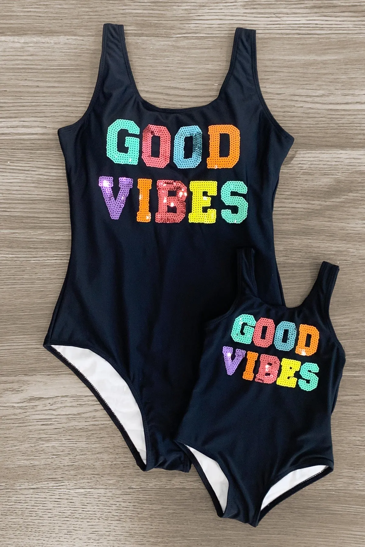 Mom & Me - "Good Vibes" Black Sequin Swimsuit