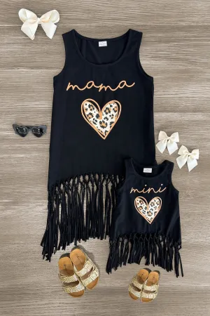 Mom & Me - "Mama & Mini" Black Fringe Tank Top