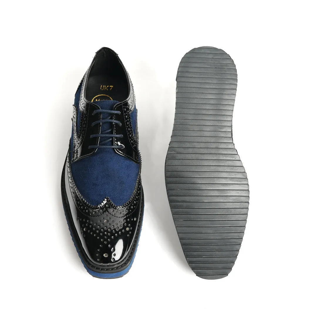 Monkstory  Dual Colour Brogues - Glossy Black & Blue