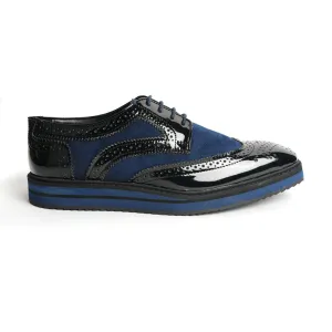 Monkstory  Dual Colour Brogues - Glossy Black & Blue