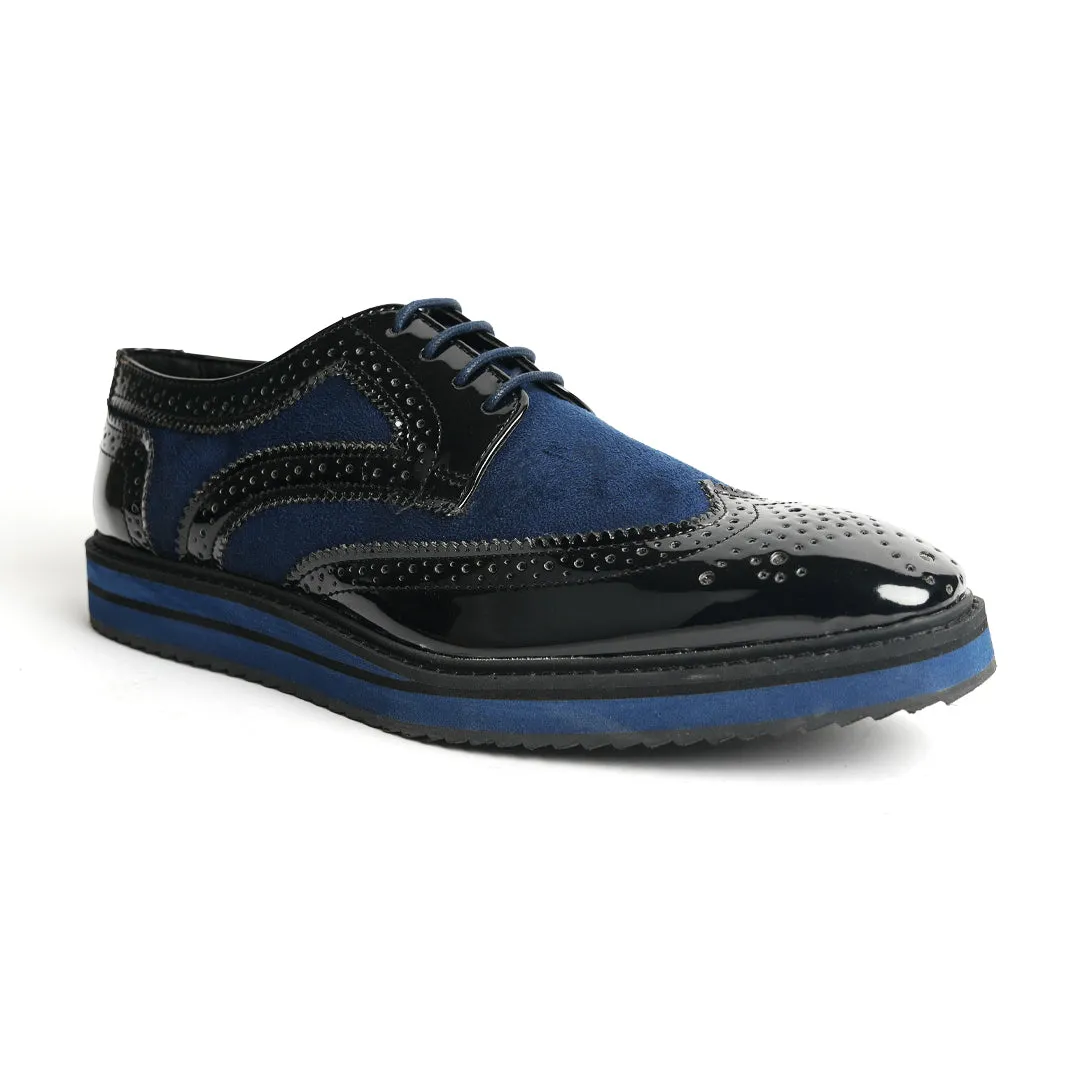 Monkstory  Dual Colour Brogues - Glossy Black & Blue