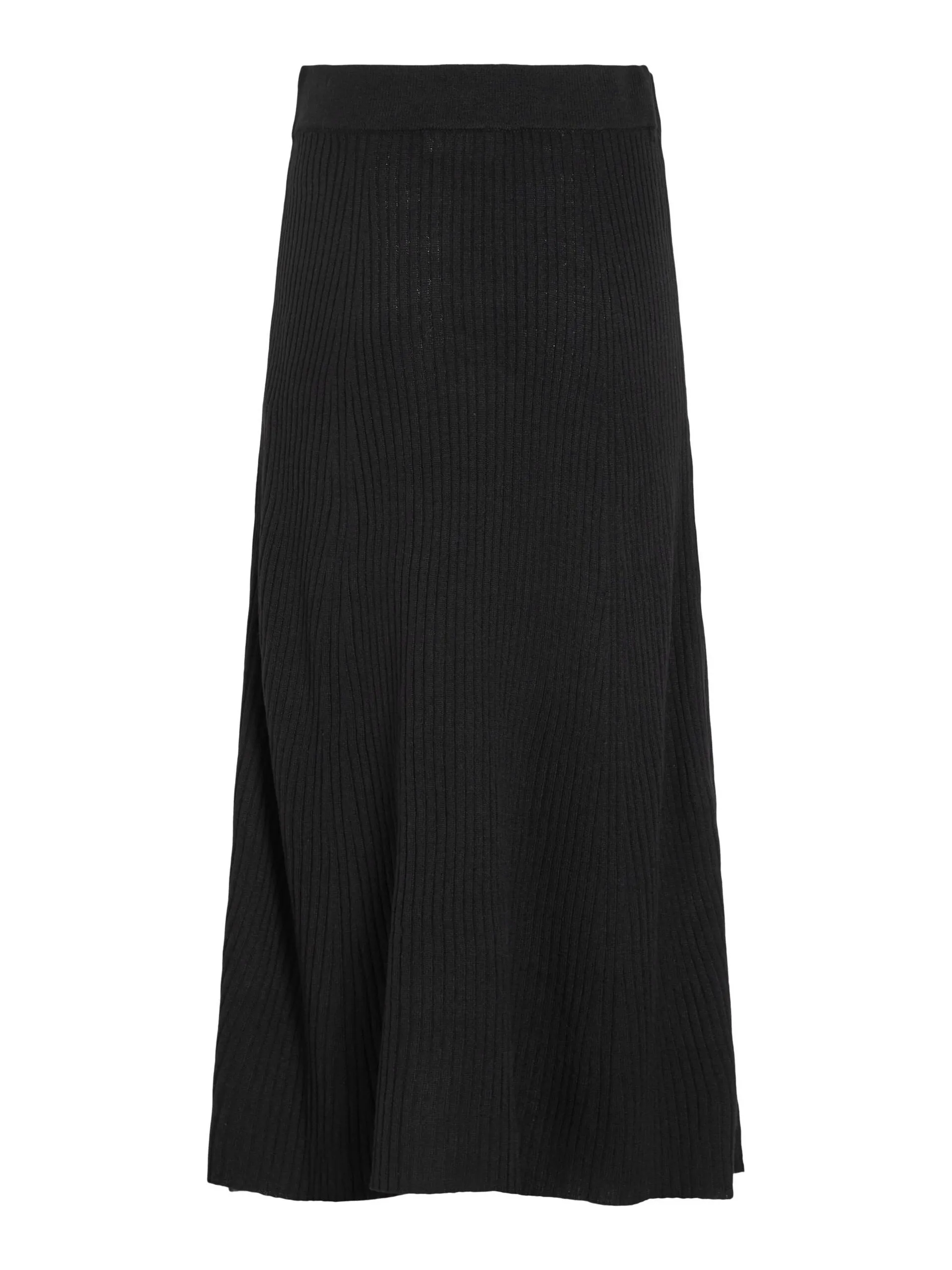 Olina Rib Knit Midi Skirt (Black Beauty)