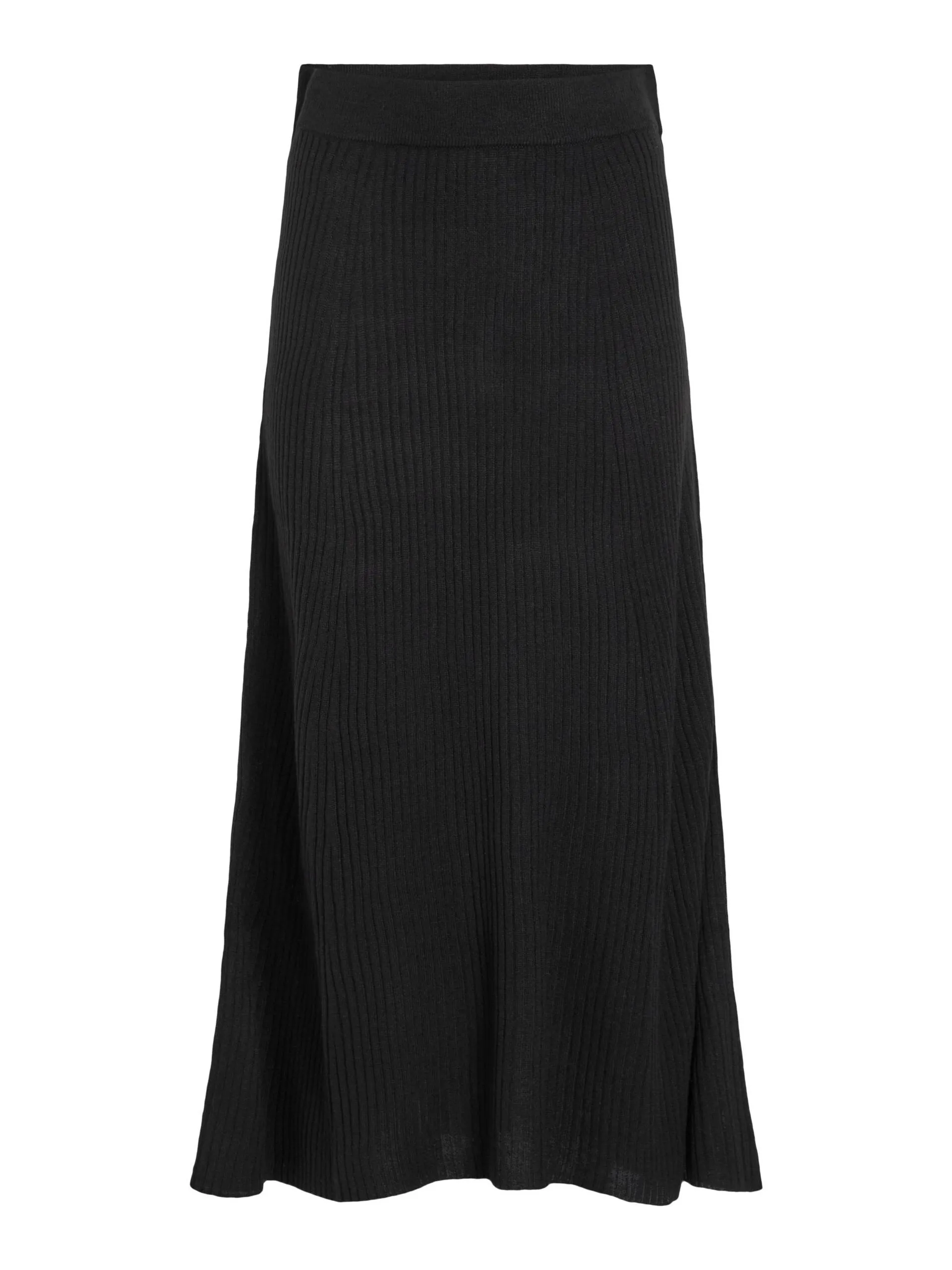 Olina Rib Knit Midi Skirt (Black Beauty)