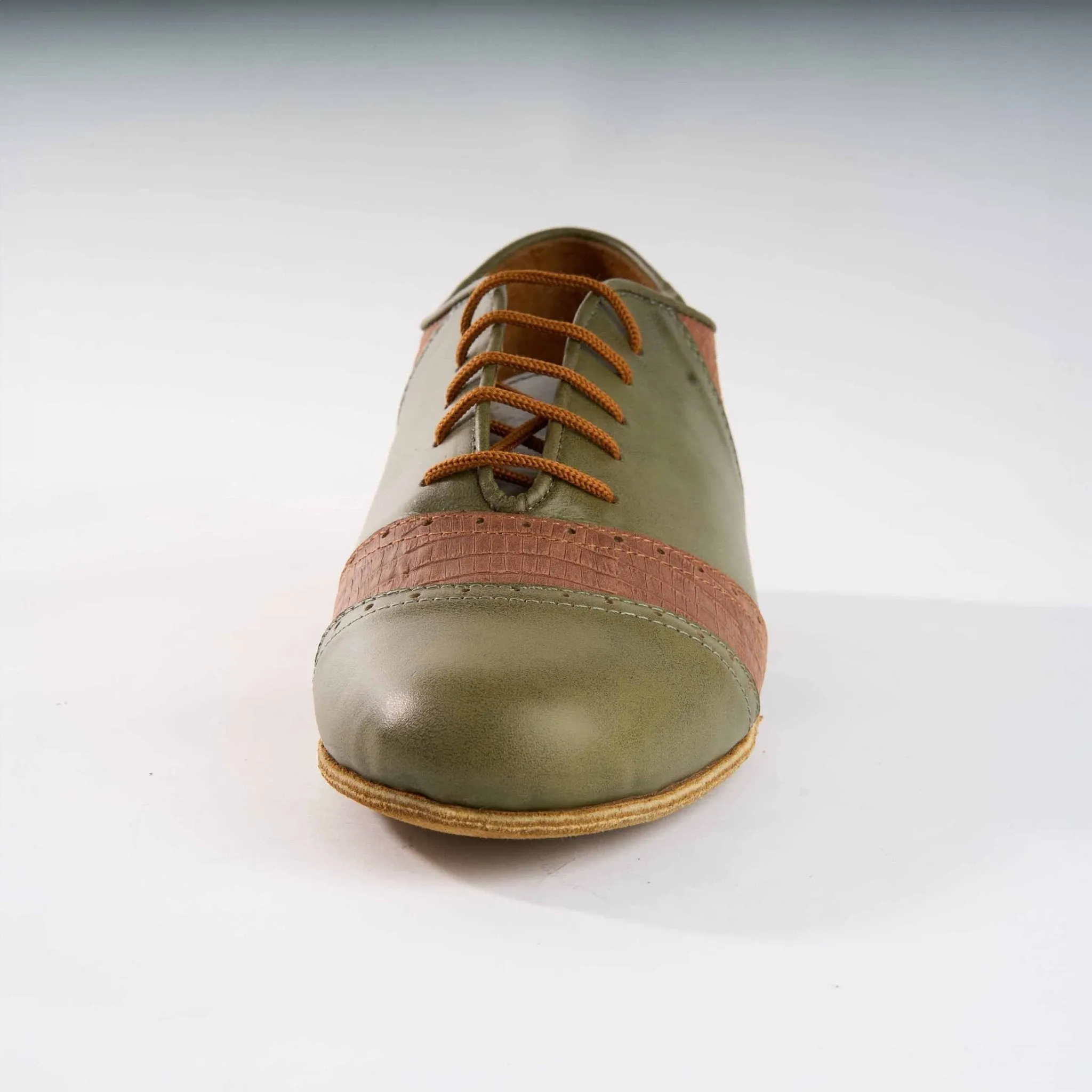 Olive Green and Brown Leather - Handmade Tango Shoes - Rock 3070