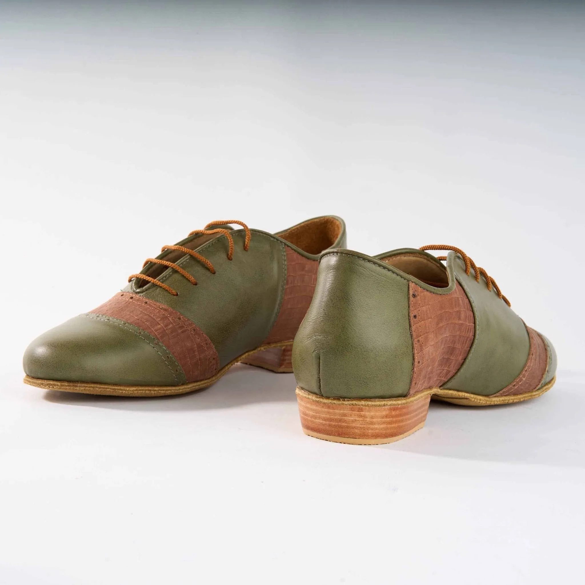 Olive Green and Brown Leather - Handmade Tango Shoes - Rock 3070