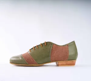 Olive Green and Brown Leather - Handmade Tango Shoes - Rock 3070