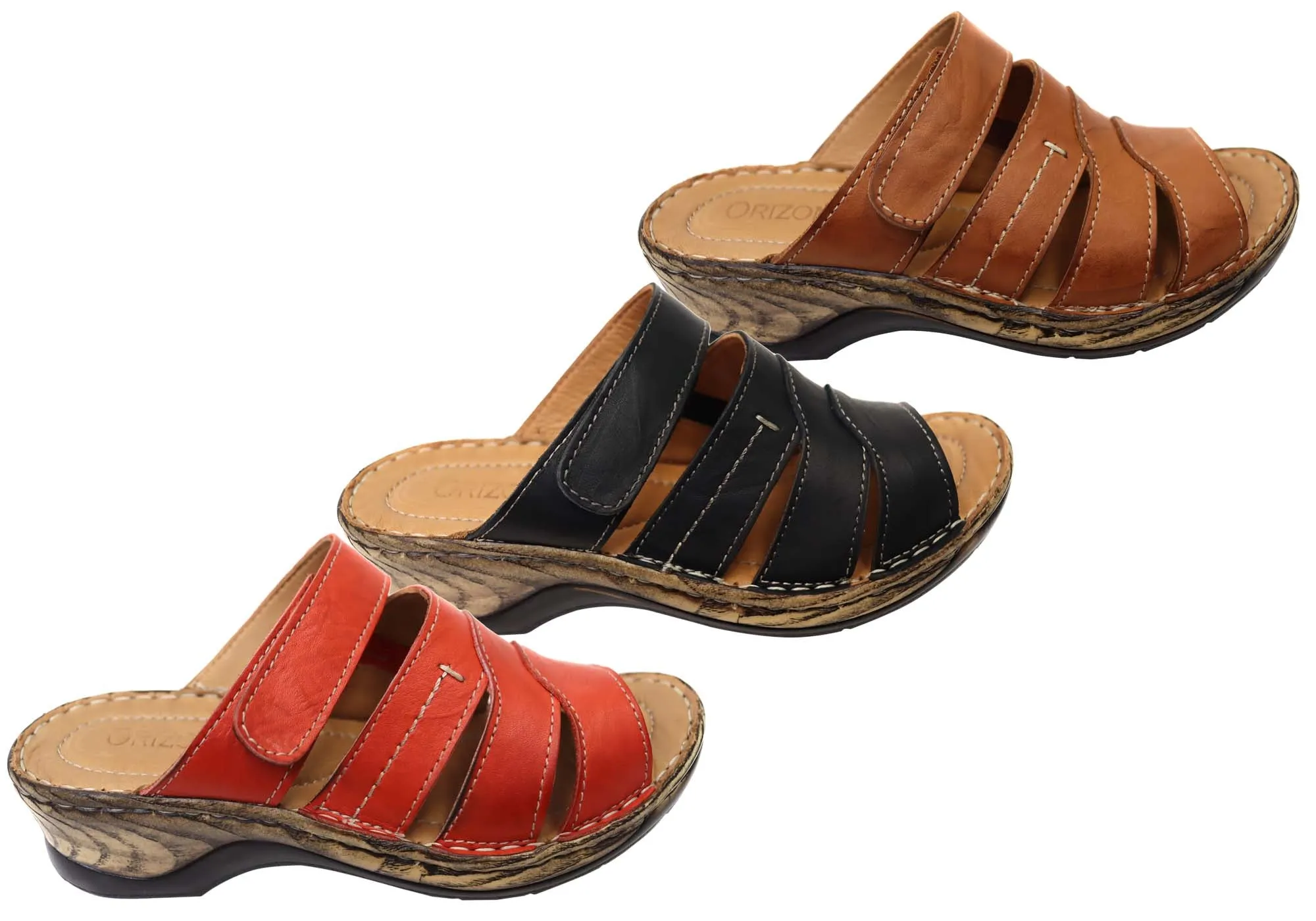 Orizonte Toranto Womens Comfortable European Leather Slides Sandals