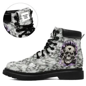 Personalized Skull Winter Boots, Custom Skeleton Fashion Boots, Gothic Unisex Boots