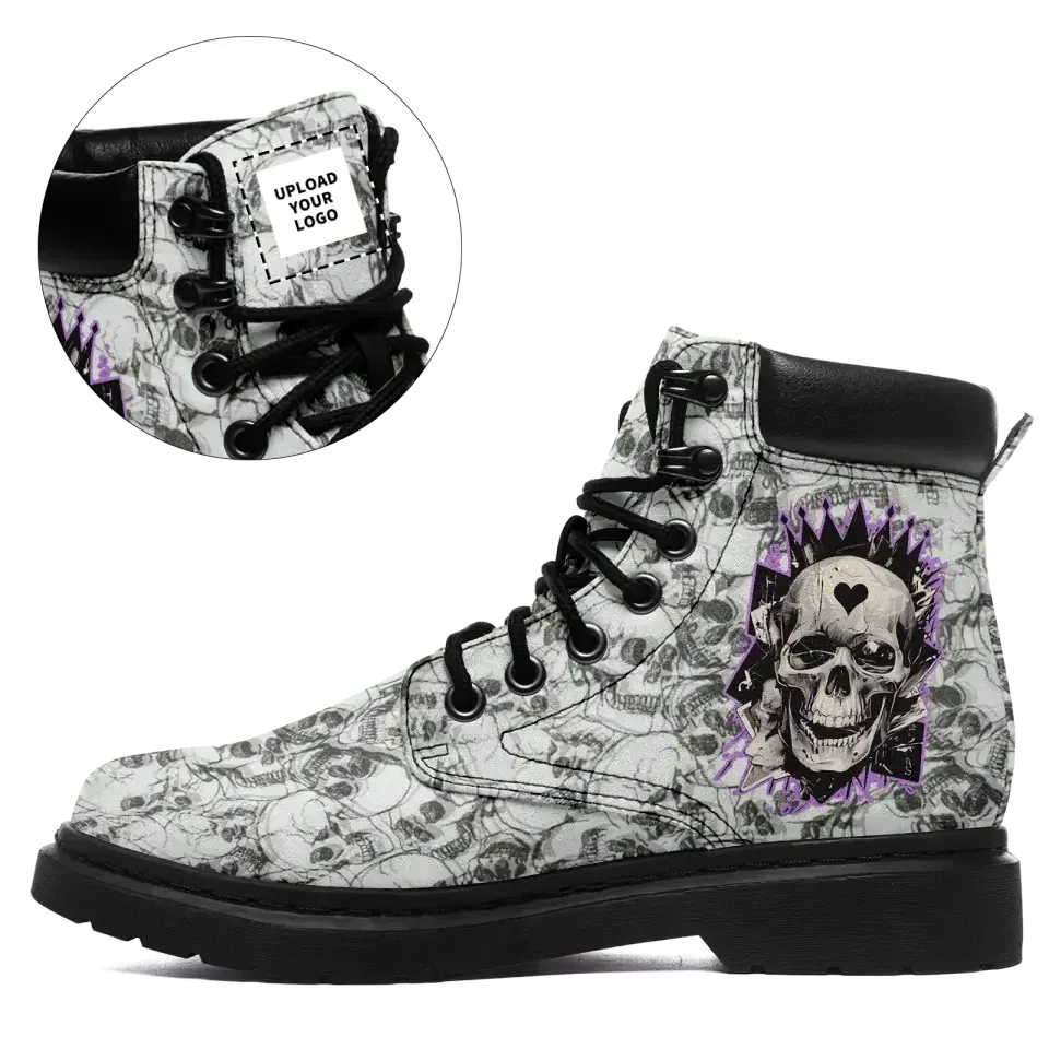 Personalized Skull Winter Boots, Custom Skeleton Fashion Boots, Gothic Unisex Boots