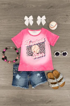 "Baseball Sister" Pink Cheetah Top