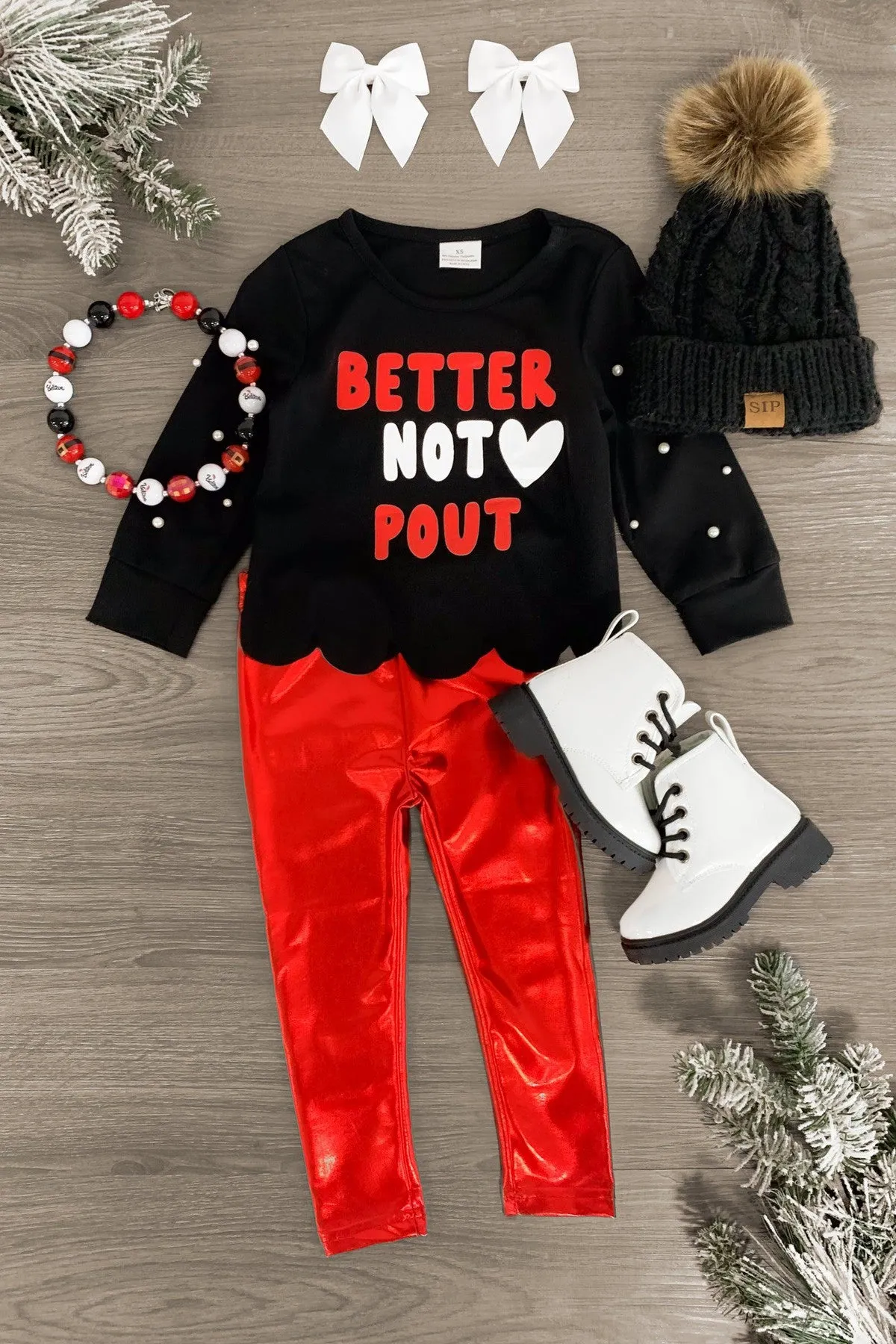 "Better Not Pout" Red Metallic Legging Set