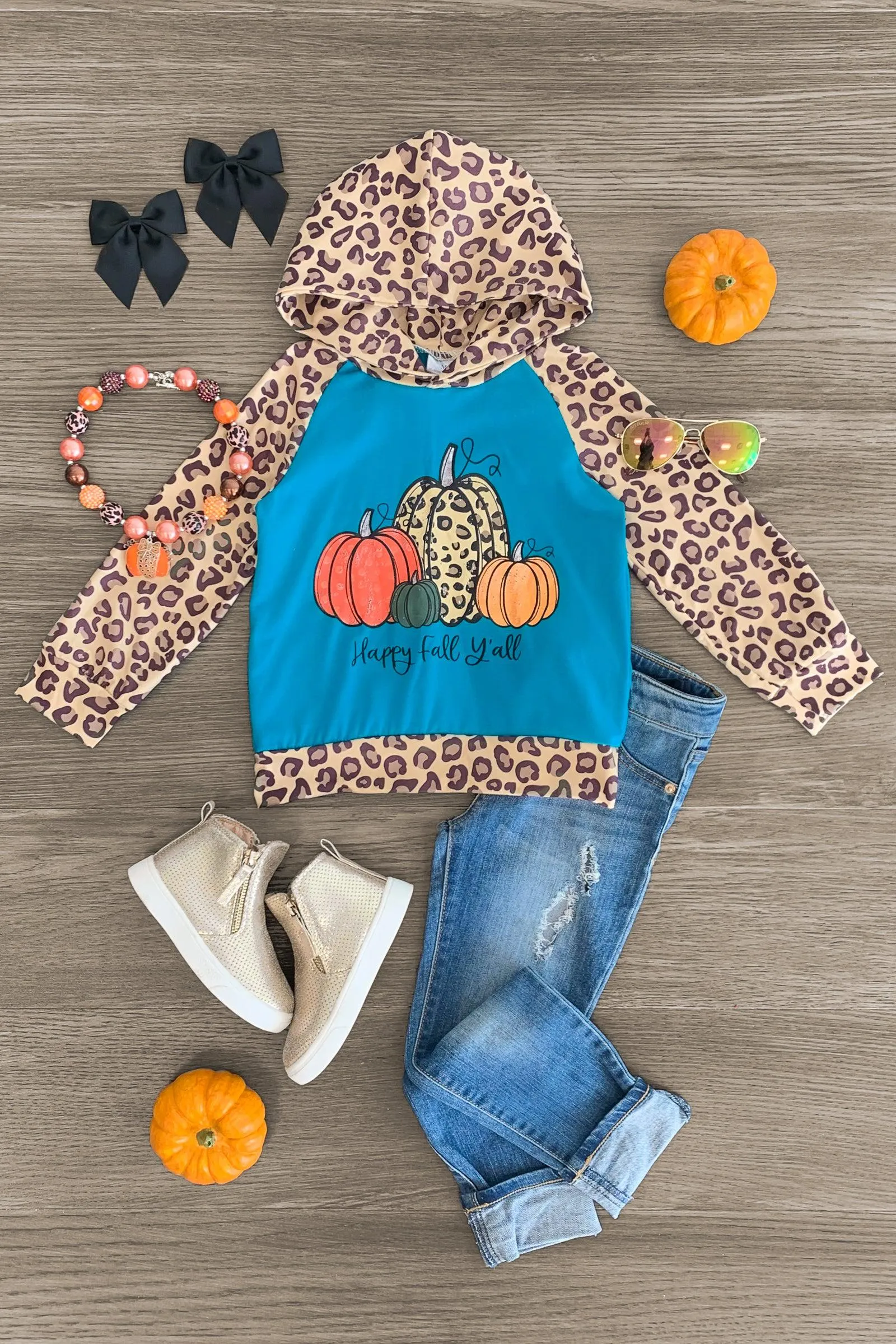 "Happy Fall Y'all" Pumpkin Leopard Hoodie