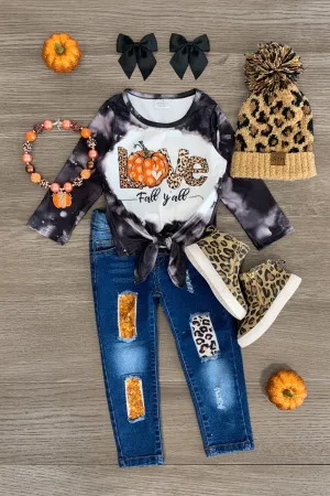 "Love Fall Y'all" Leopard Sequin Denim Pant Set