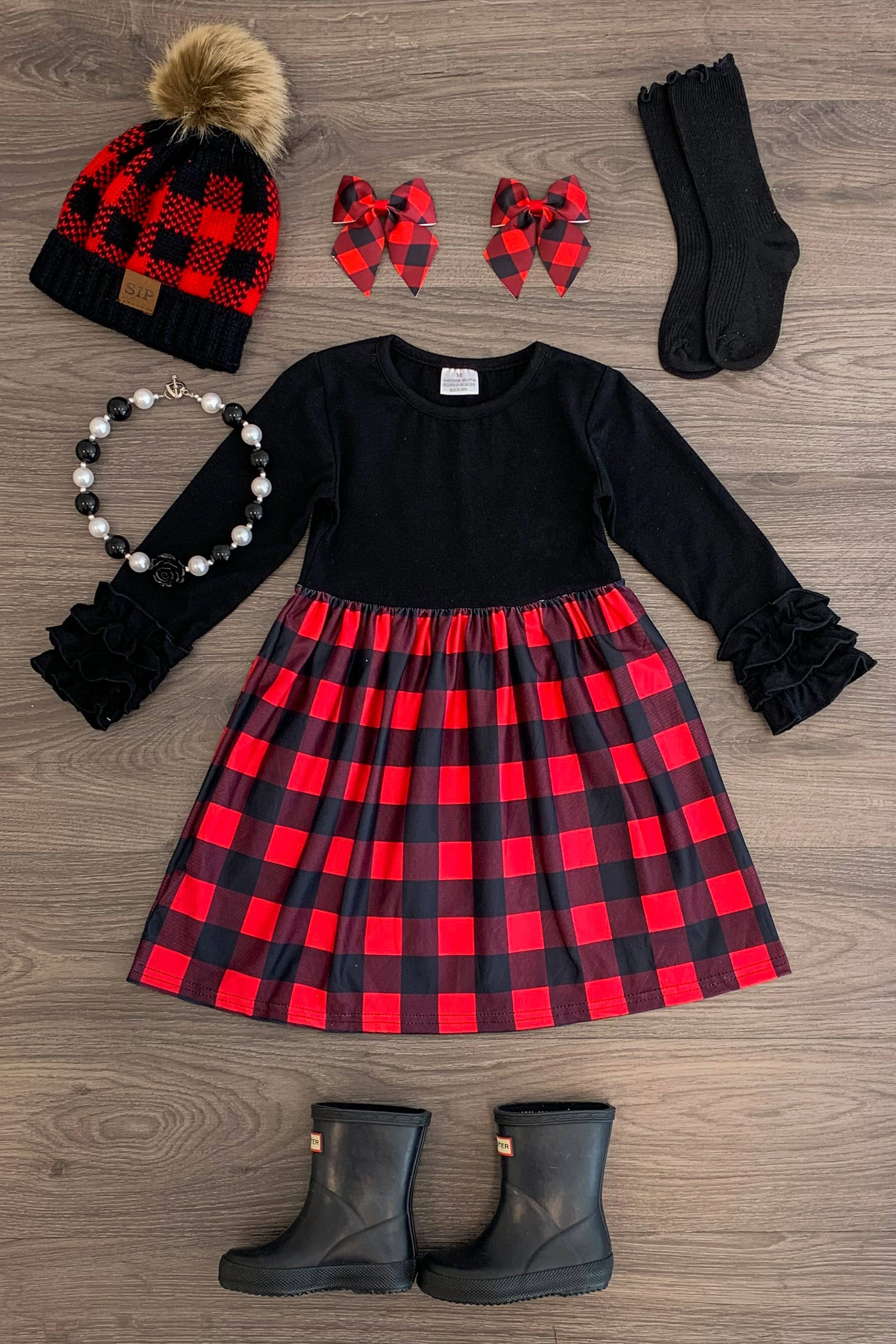 Red & Black Buffalo Plaid Ruffle Dress