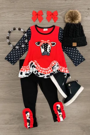 Red Polka Dot Cow Legging Set