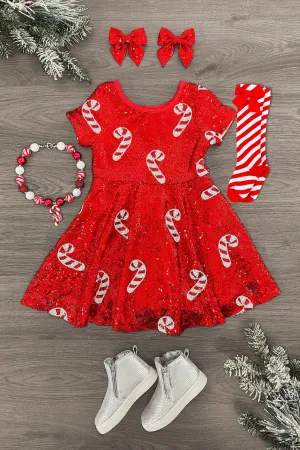 Red Sequin Candy Cane Dress