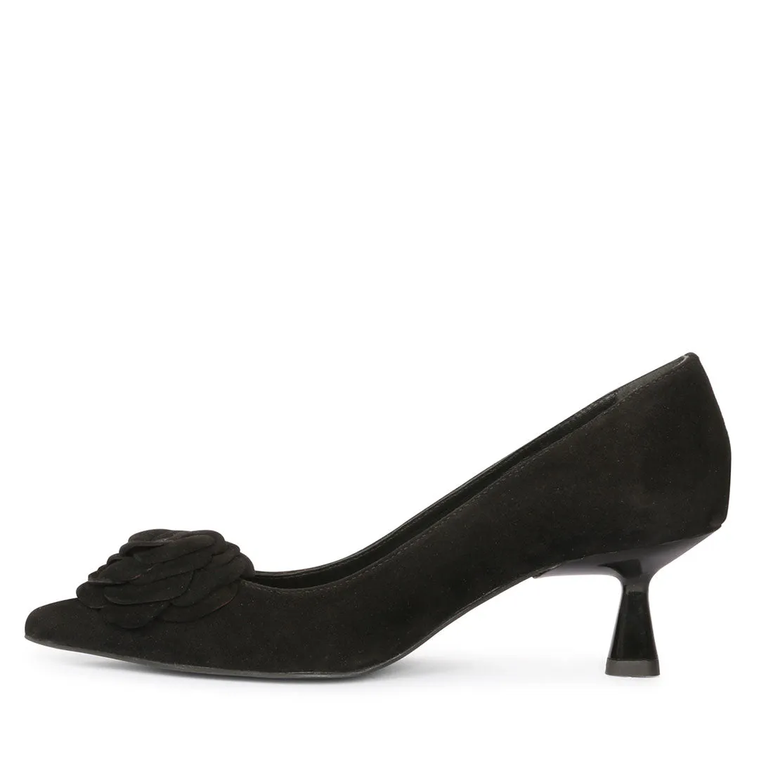 Saint Cora Black Rose Embellished Leather Pumps