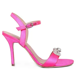 Saint Hayden Crystal Bow Hot Pink Leather-Satin Stilettos