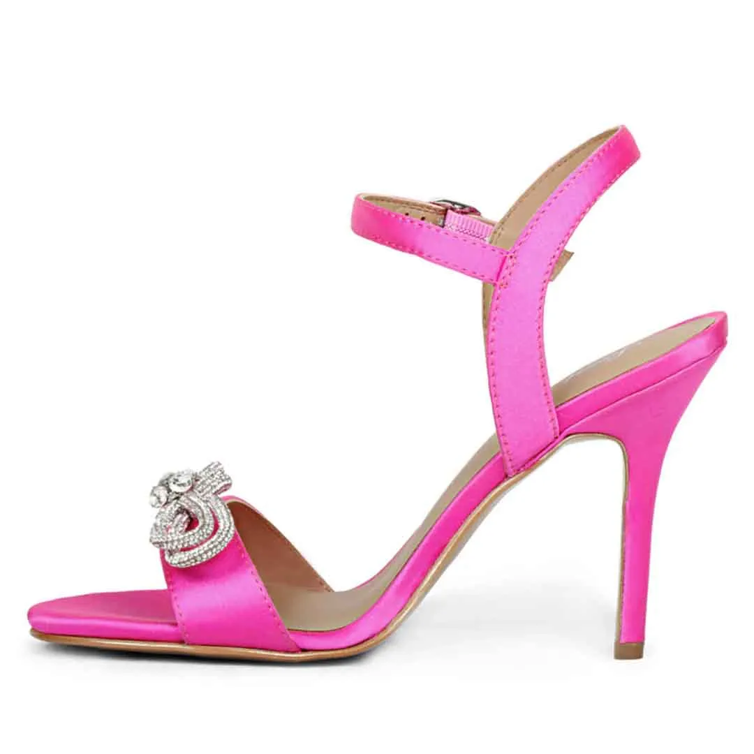 Saint Hayden Crystal Bow Hot Pink Leather-Satin Stilettos