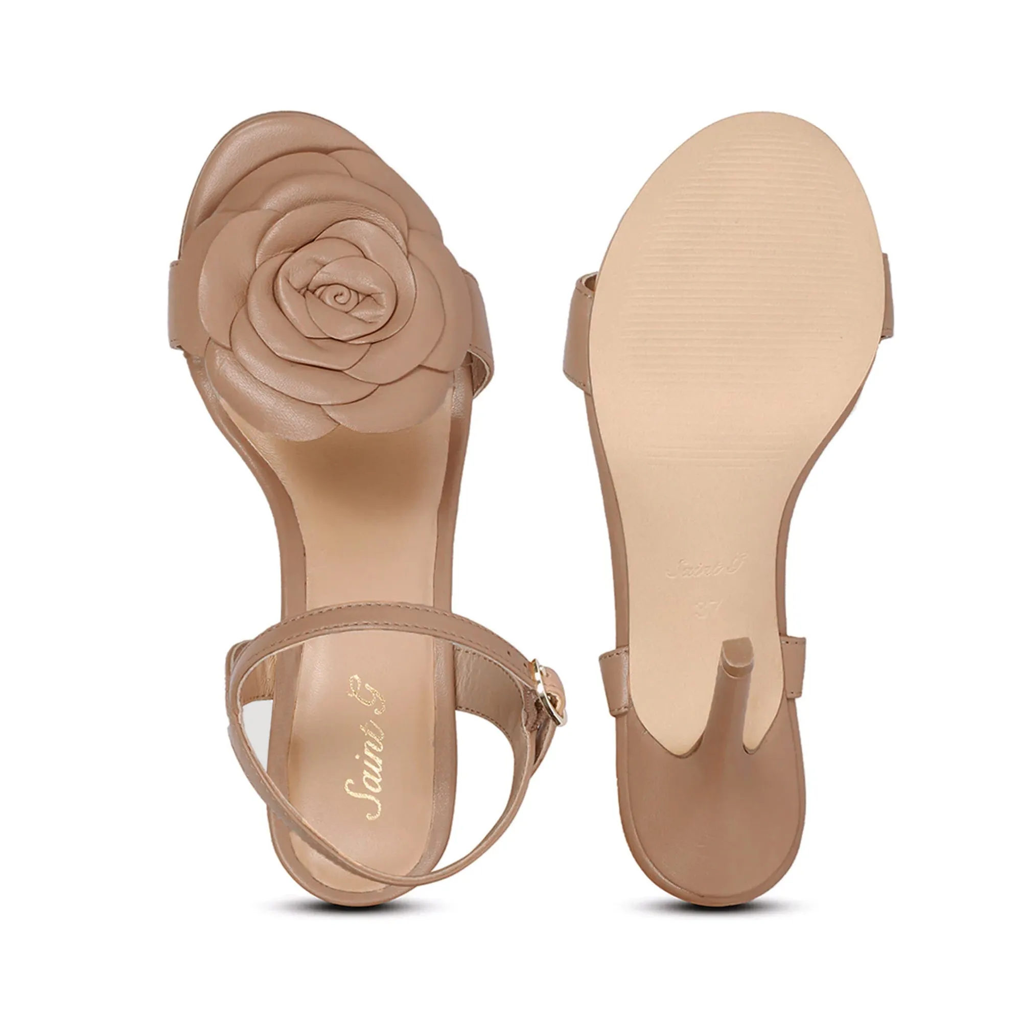 Saint Veronique Flower Embellished Cuoio Leather Stilettos