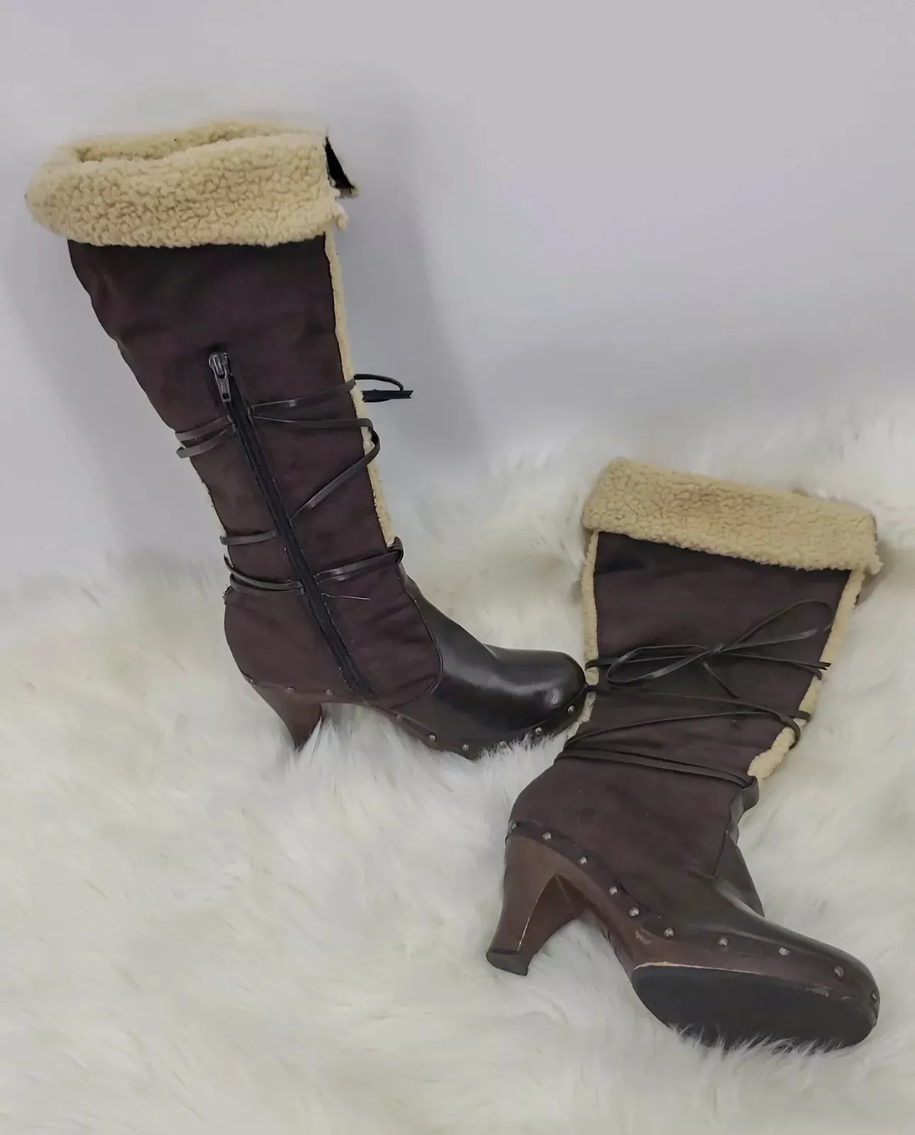 SELF ESTEEM VINTAGE BROWN KNEE HIGH ROUND TOE BOOTS WOMEN SIZE 7.5M SIDE ZIP