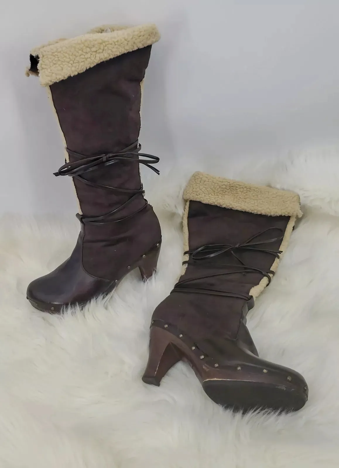 SELF ESTEEM VINTAGE BROWN KNEE HIGH ROUND TOE BOOTS WOMEN SIZE 7.5M SIDE ZIP