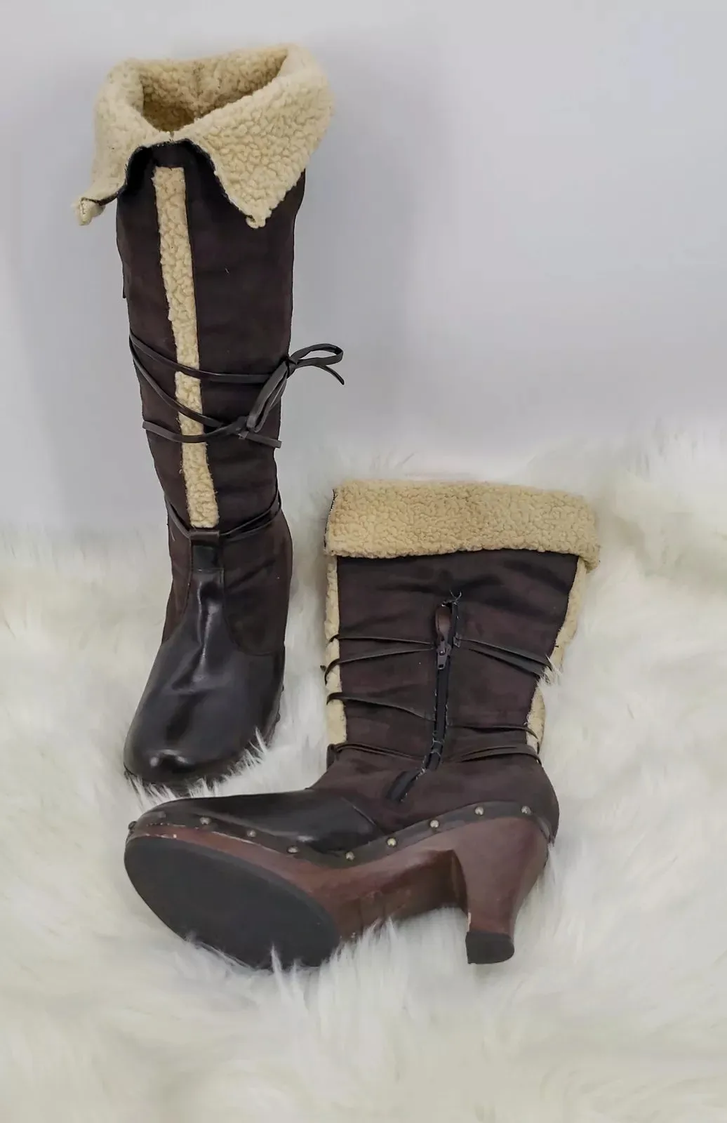 SELF ESTEEM VINTAGE BROWN KNEE HIGH ROUND TOE BOOTS WOMEN SIZE 7.5M SIDE ZIP