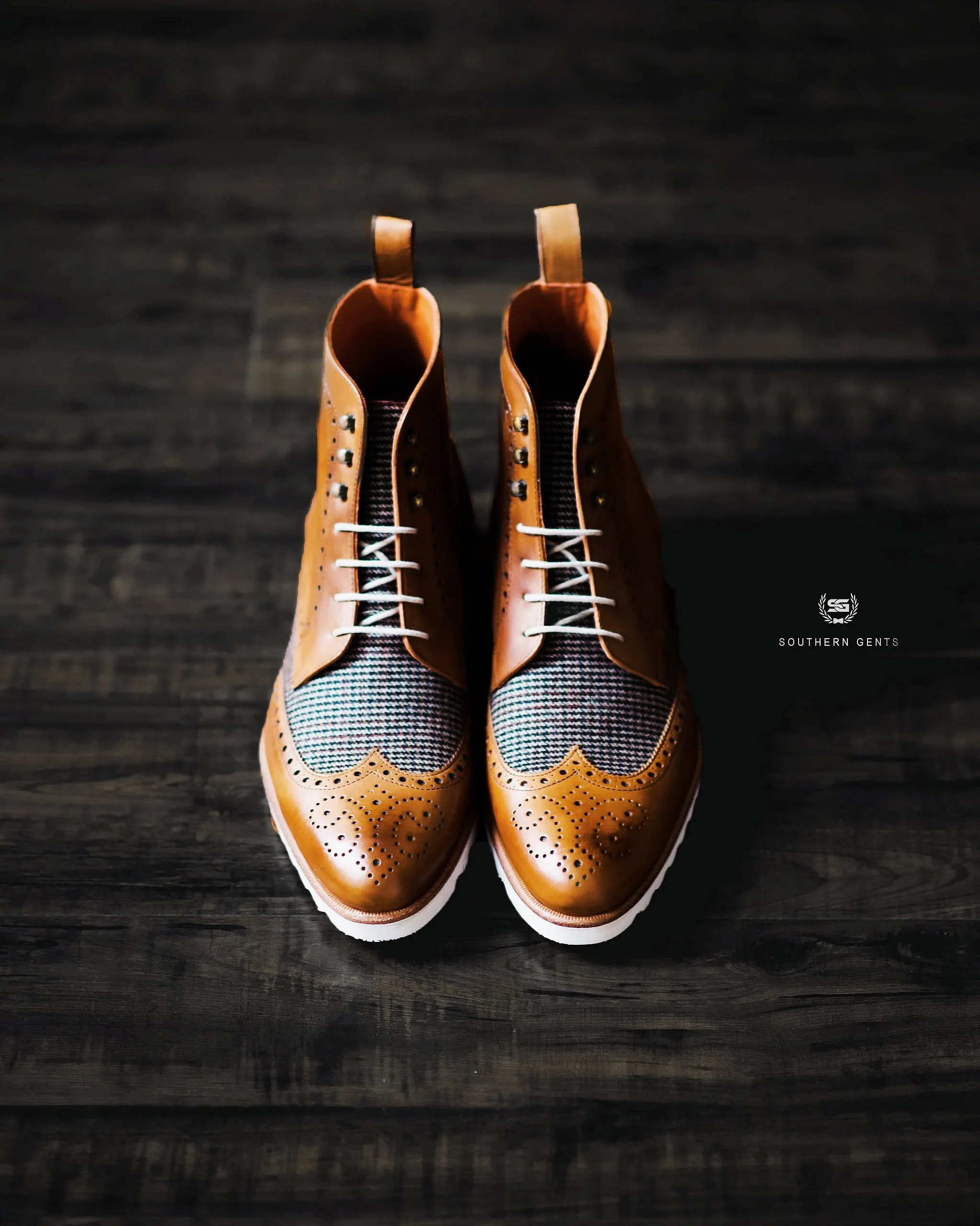 SG Rogue Sport Wingtip Boots V1 – Cognac   Tweed