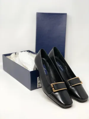 Shortlands Black Leather Low Heeled Court Shoes Size 37 (UK4)