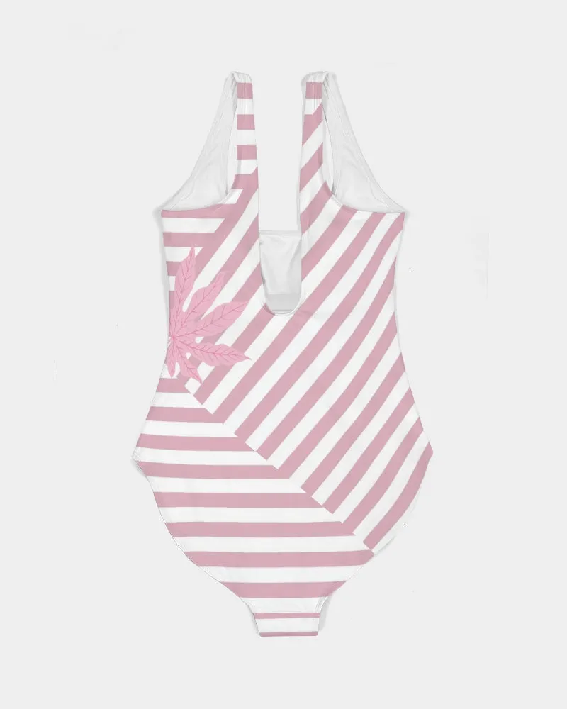 SMF Pink  Flowers Feminine One-Piece Swimsuit