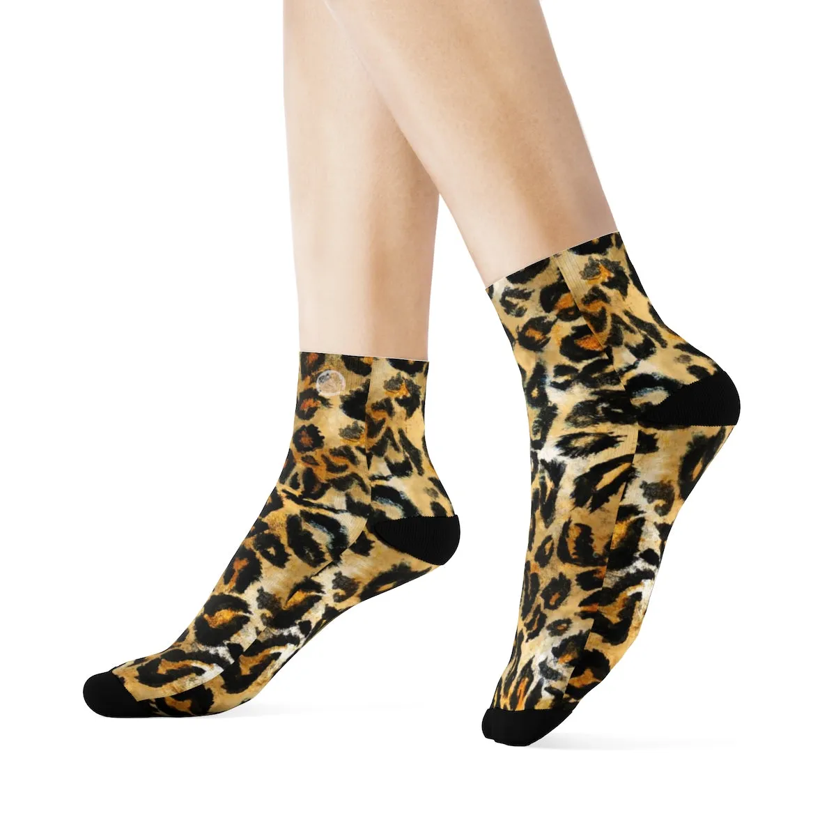 Snow Leopard Animal Skin Print Designer Ankle or Crew Elastic 1 Size Fleece Lined Socks